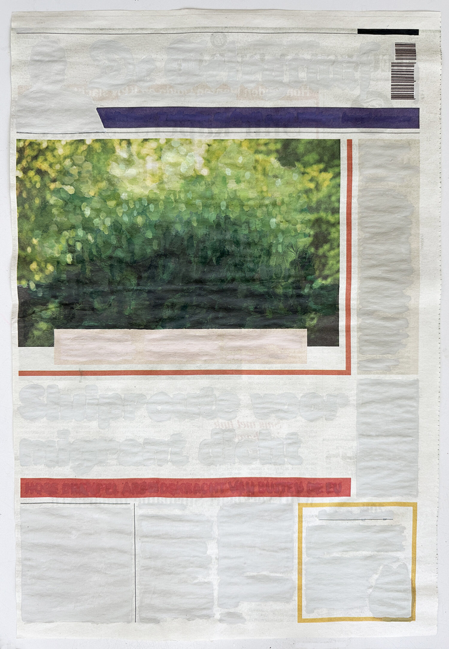 Celine van den Boorn • Breaking news • 2025 • Acrylic on newspaper• 41 x 28 cm